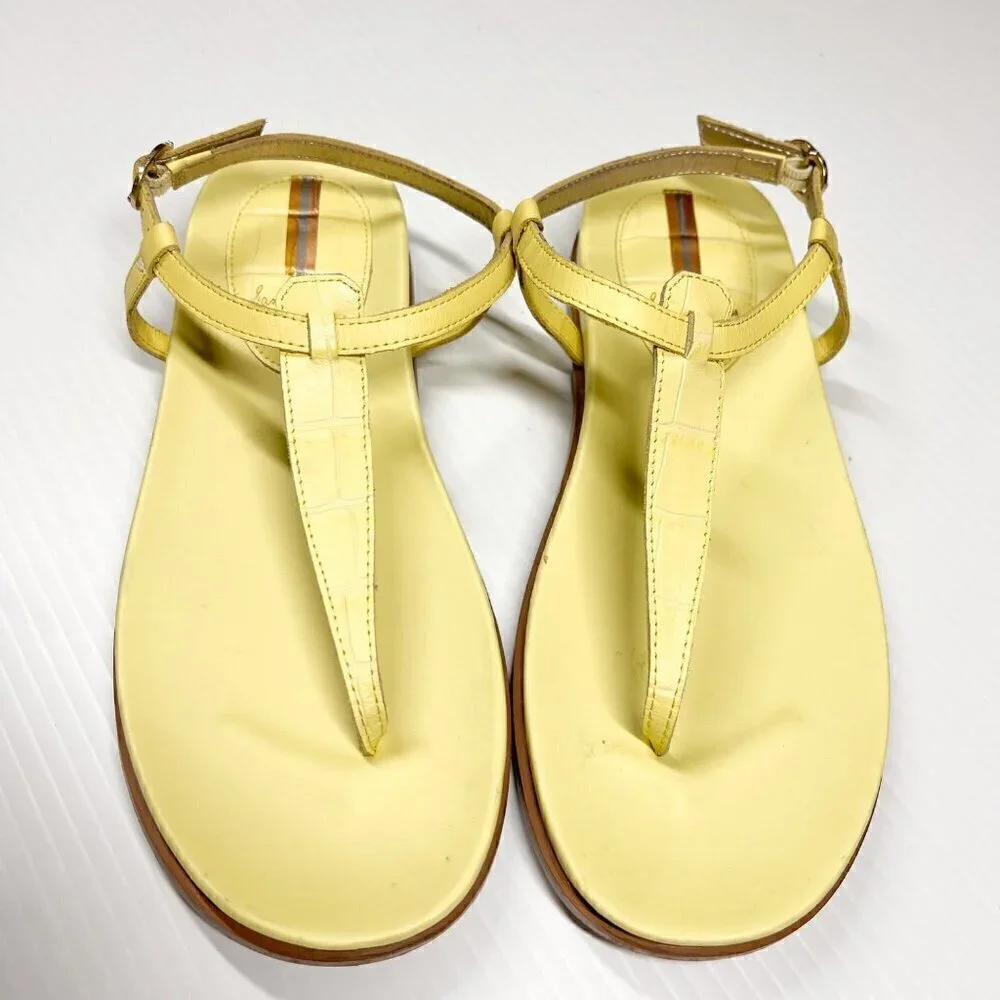 Sam Edelman Yellow Croc Naomi Wedge Thong Sandals Size 6.5